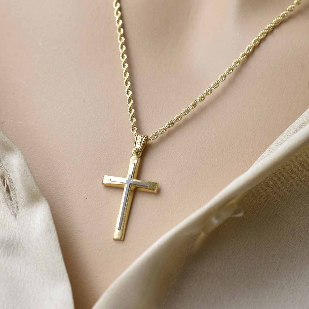 Δίχρωμος Χρυσός Σταυρός Κ14